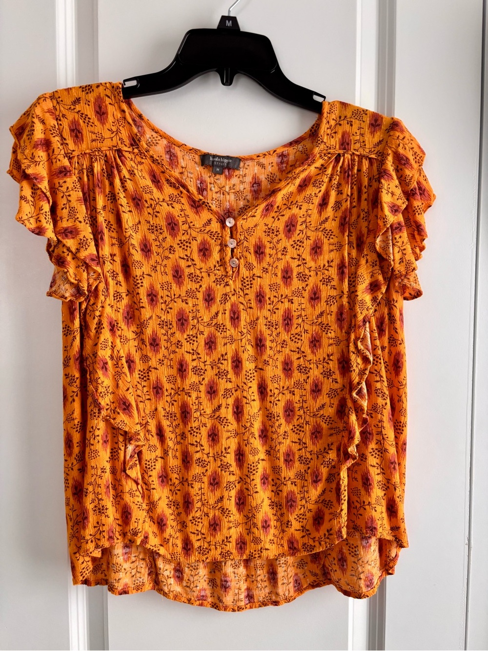 Haute Hippie Orange Floral Ruffle Sleeve Blouse